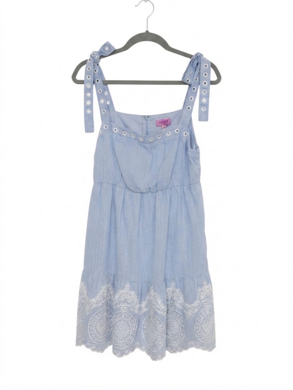 NWT Francesca’s Mi Ami Blue Striped Tie Shoulder Eyelet Mini Dress Large